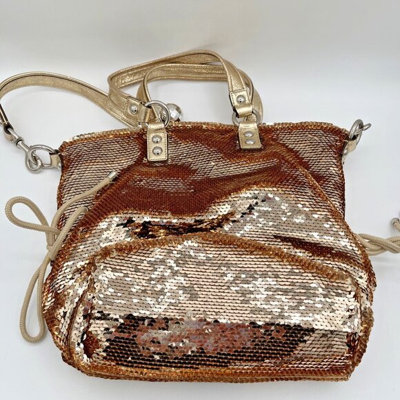 RARE Coach 15383 Poppy Gold Sequin Spotlight Satchel Purse Handbag READ - Picture 2 of 15
